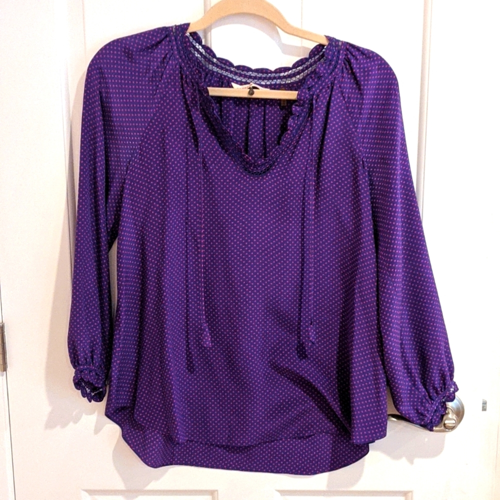 Rebecca Taylor Silk Polka Dot Tassel Blouse